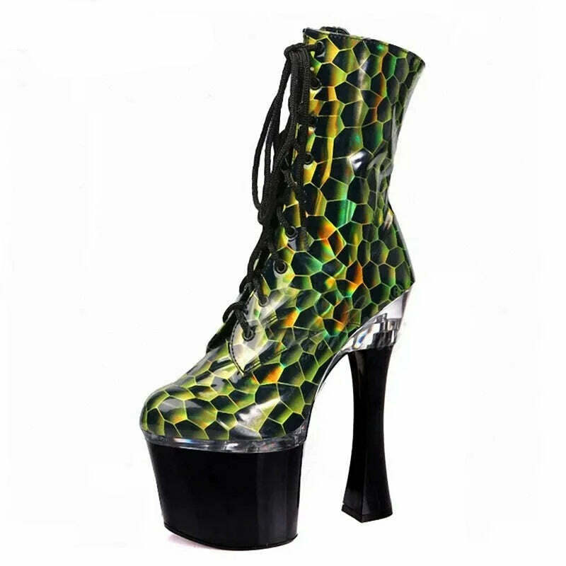KIMLUD, Sorbern Holographic Honeycomb Exotic Pole Boots 18Cm 20Cm High Heel Platform Shoes Stripper Heels Drag Queen Custom Colors, KIMLUD Women's Clothes