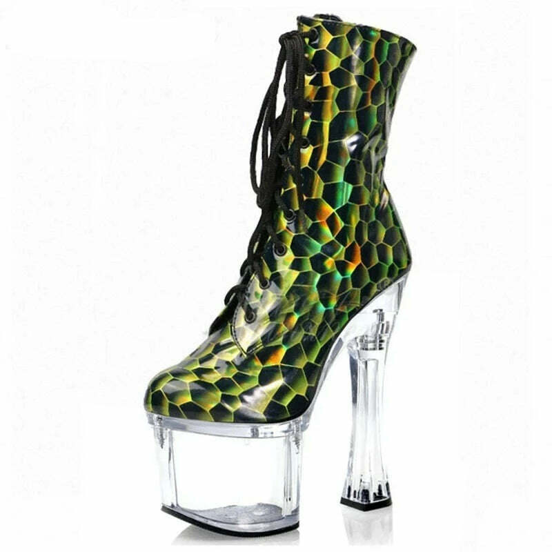 KIMLUD, Sorbern Holographic Honeycomb Exotic Pole Boots 18Cm 20Cm High Heel Platform Shoes Stripper Heels Drag Queen Custom Colors, 18cm Perspex Heel / 5, KIMLUD Womens Clothes