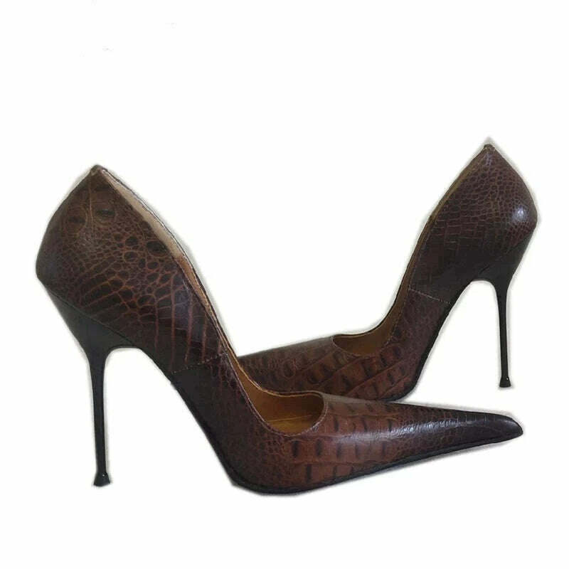 KIMLUD, Sorbern Long Pointy Toes Women Pumps Big Size Stilettos High Heels 14Cm 16Cm 18Cm Sm Sissy Boy Shoes Couples Heels, Coffee Cro 12cm / 5, KIMLUD Womens Clothes