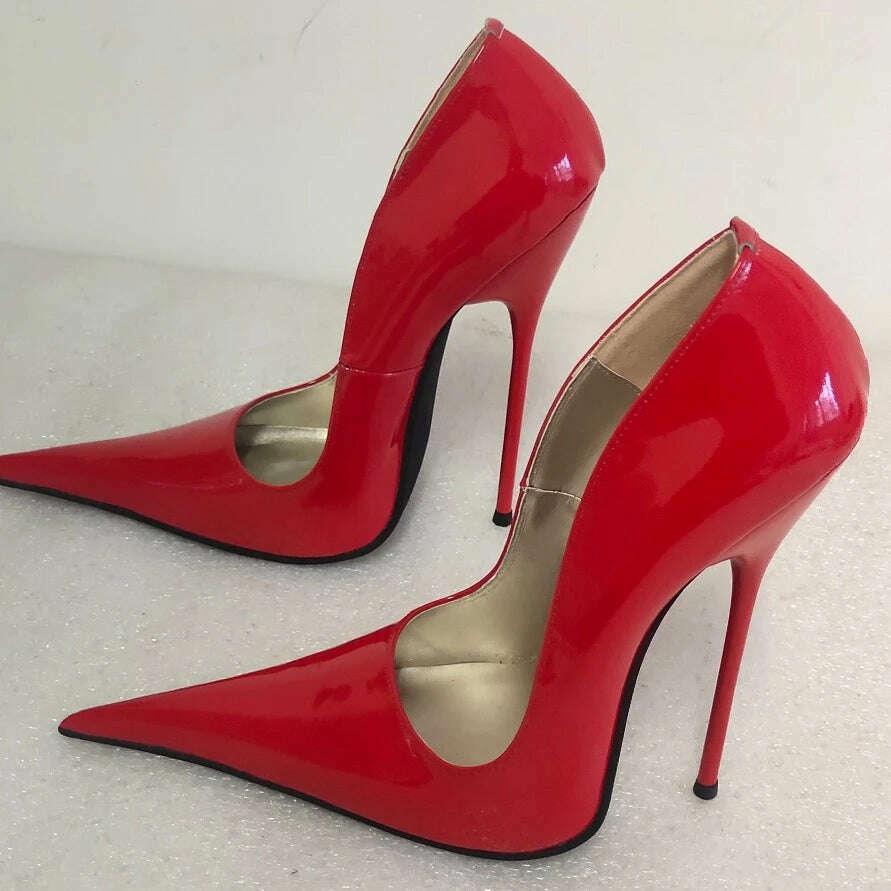 KIMLUD, Sorbern Long Pointy Toes Women Pumps Big Size Stilettos High Heels 14Cm 16Cm 18Cm Sm Sissy Boy Shoes Couples Heels, Red 16cm Heel / 5, KIMLUD Womens Clothes