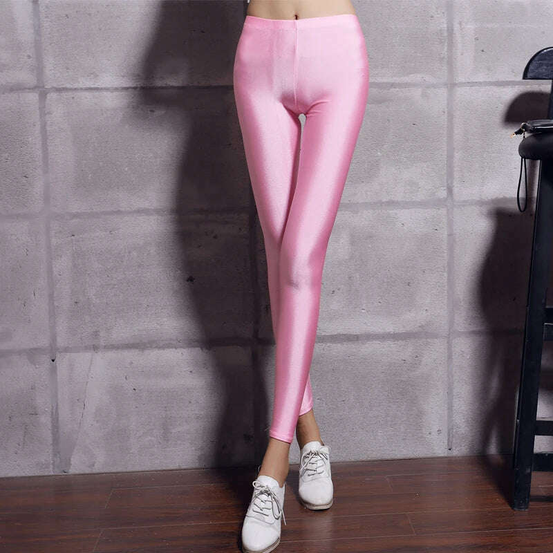 Spandex Leggings Black White Women Leggings Colors Shiny Lycra Neon Spandex Leggings High Waist Stretch Skinny Shiny - KIMLUD