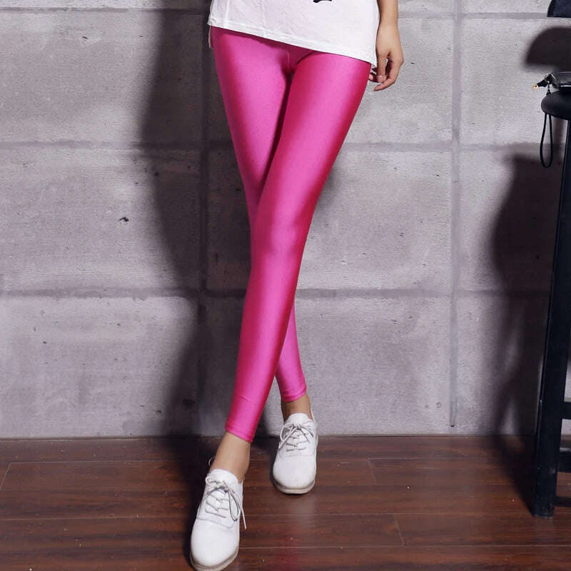 Spandex Leggings Black White Women Leggings Colors Shiny Lycra Neon Spandex Leggings High Waist Stretch Skinny Shiny - KIMLUD