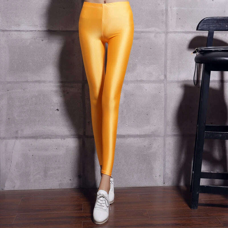 Spandex Leggings Black White Women Leggings Colors Shiny Lycra Neon Spandex Leggings High Waist Stretch Skinny Shiny - KIMLUD