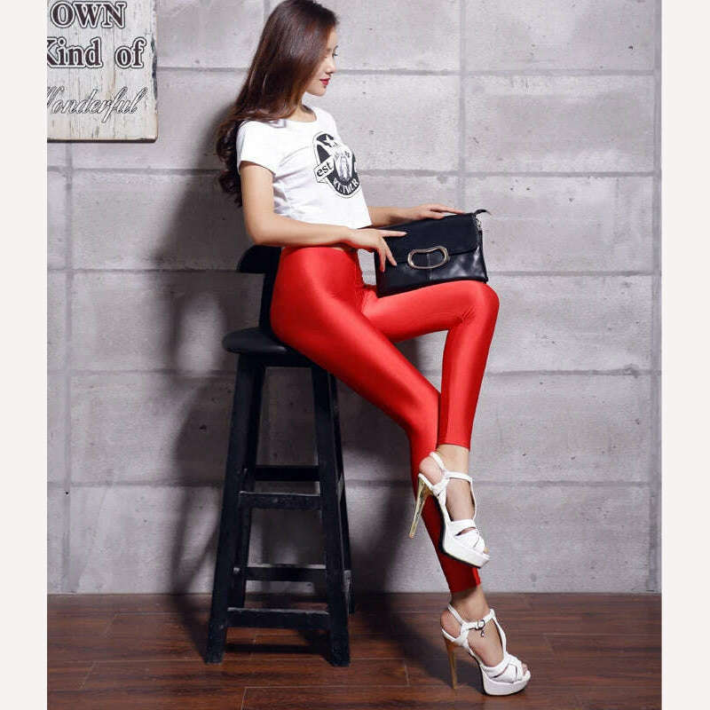 Spandex Leggings Black White Women Leggings Colors Shiny Lycra Neon Spandex Leggings High Waist Stretch Skinny Shiny - KIMLUD
