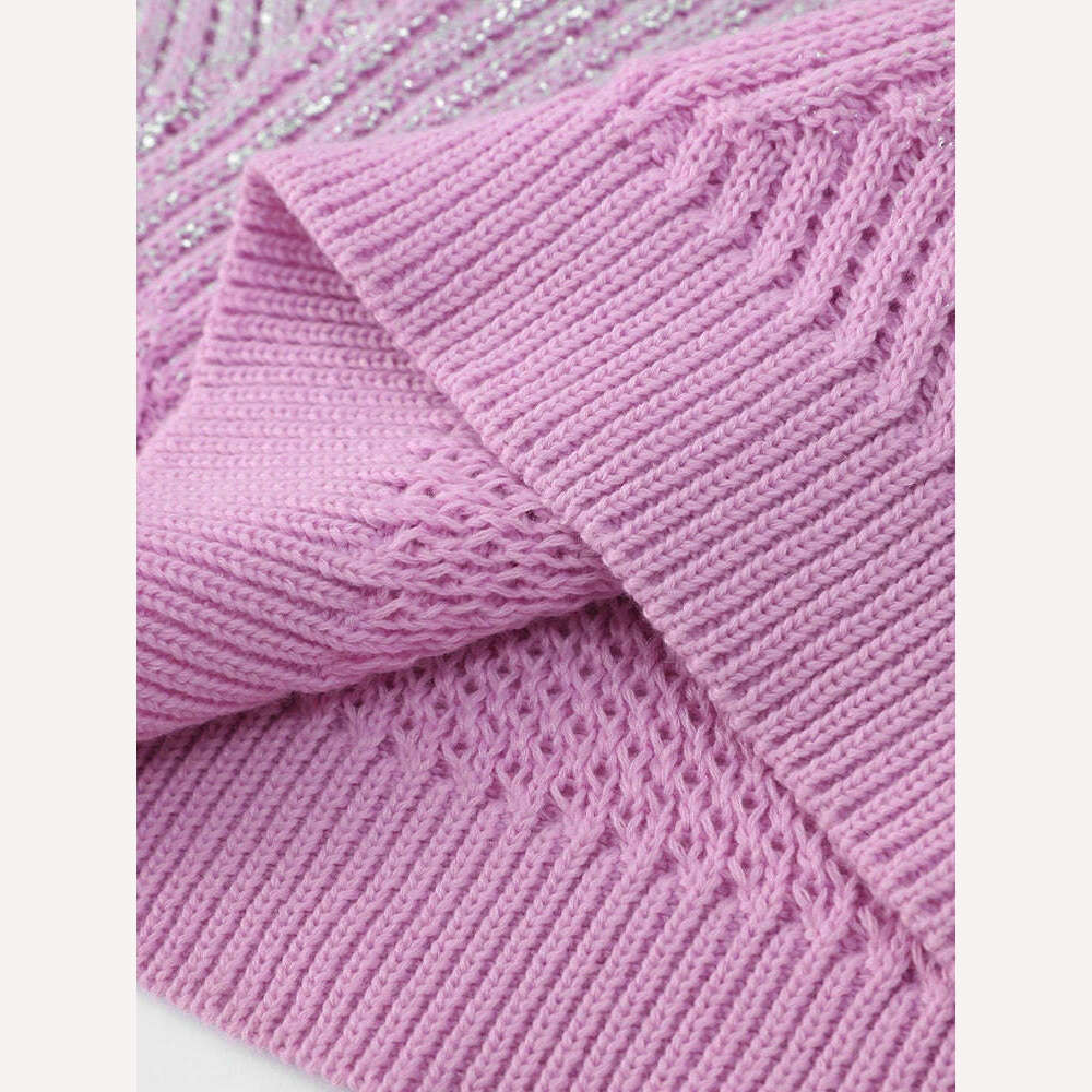 KIMLUD, Sparkling Metal Gradient Knitted Sweater For Women Fashion High Collar Long Sleeves Pullover Tops Elegant Female Warm Streetwear, KIMLUD Womens Clothes