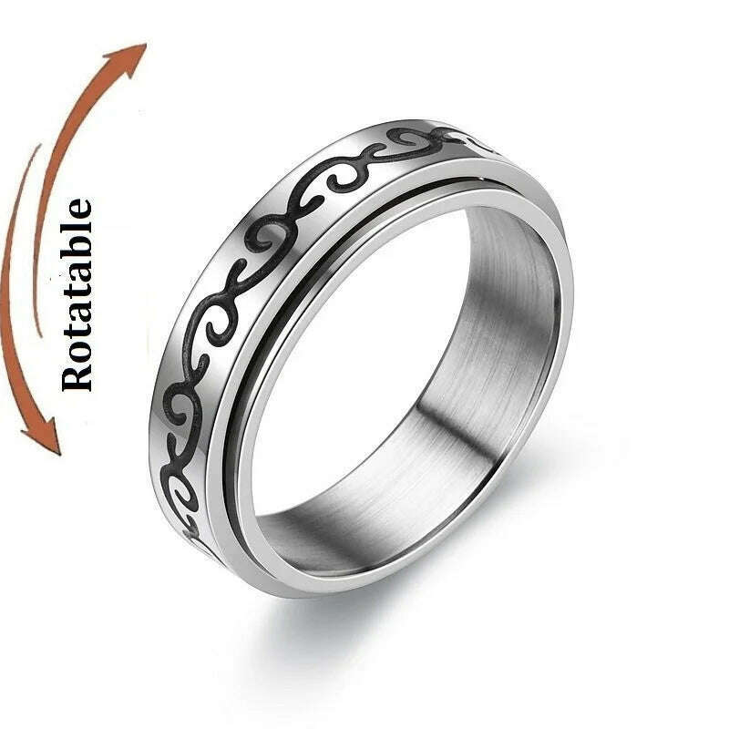 KIMLUD, Spinning Anxiety Relaxing Ring With Star And Moon For Women Stainless Steel Rotate Freely Fidget Spinner Rings Bohemia Jewelry, ring-1195 / 9, KIMLUD Women's Clothes