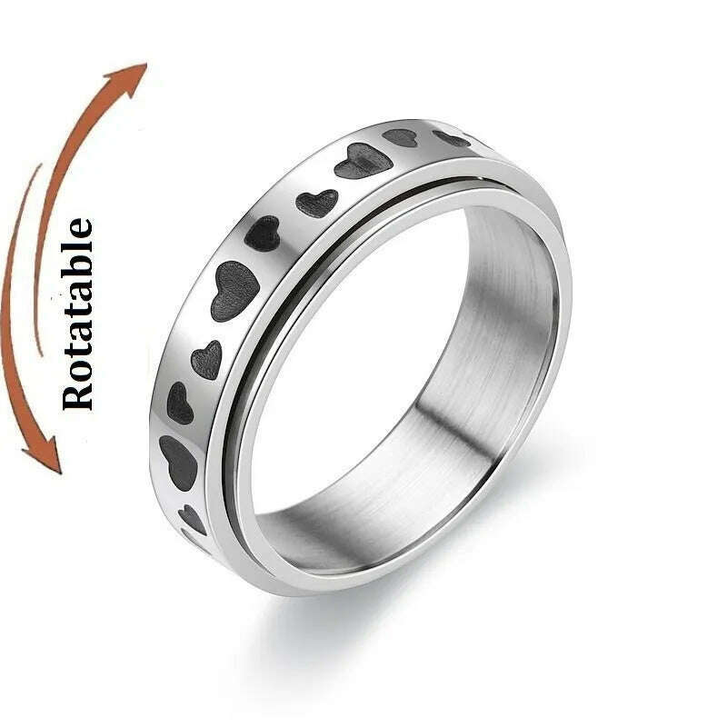 KIMLUD, Spinning Anxiety Relaxing Ring With Star And Moon For Women Stainless Steel Rotate Freely Fidget Spinner Rings Bohemia Jewelry, ring-1225 / 9, KIMLUD Womens Clothes