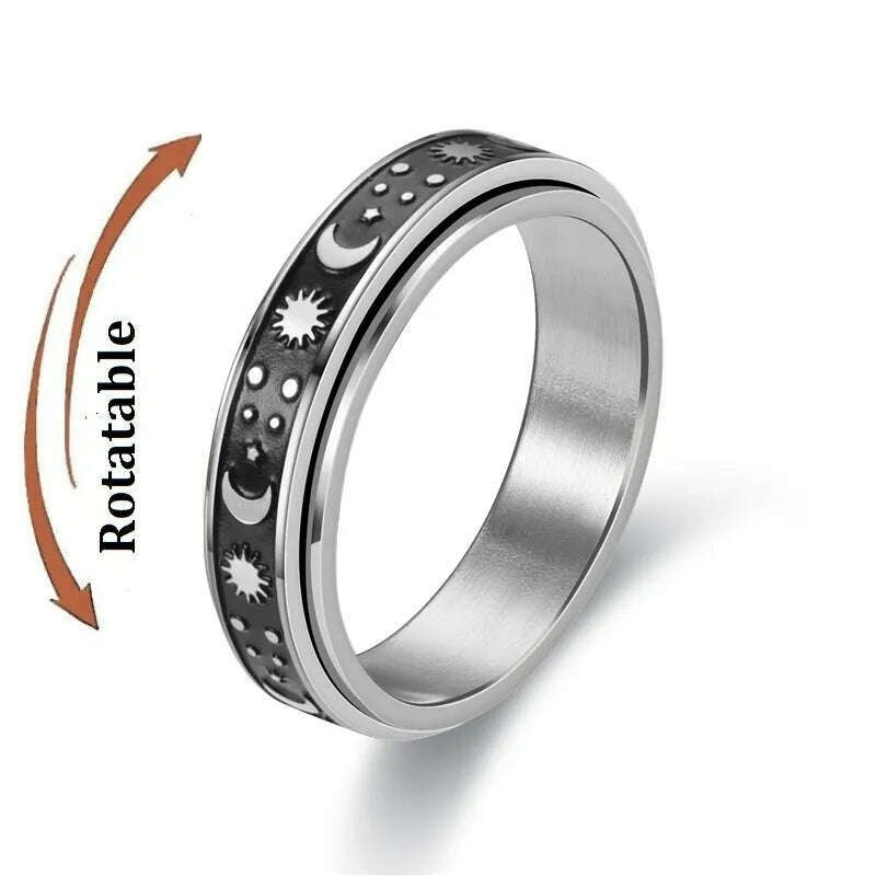 Spinning Anxiety Relaxing Ring With Star And Moon For Women Stainless Steel Rotate Freely Fidget Spinner Rings Bohemia Jewelry - KIMLUD