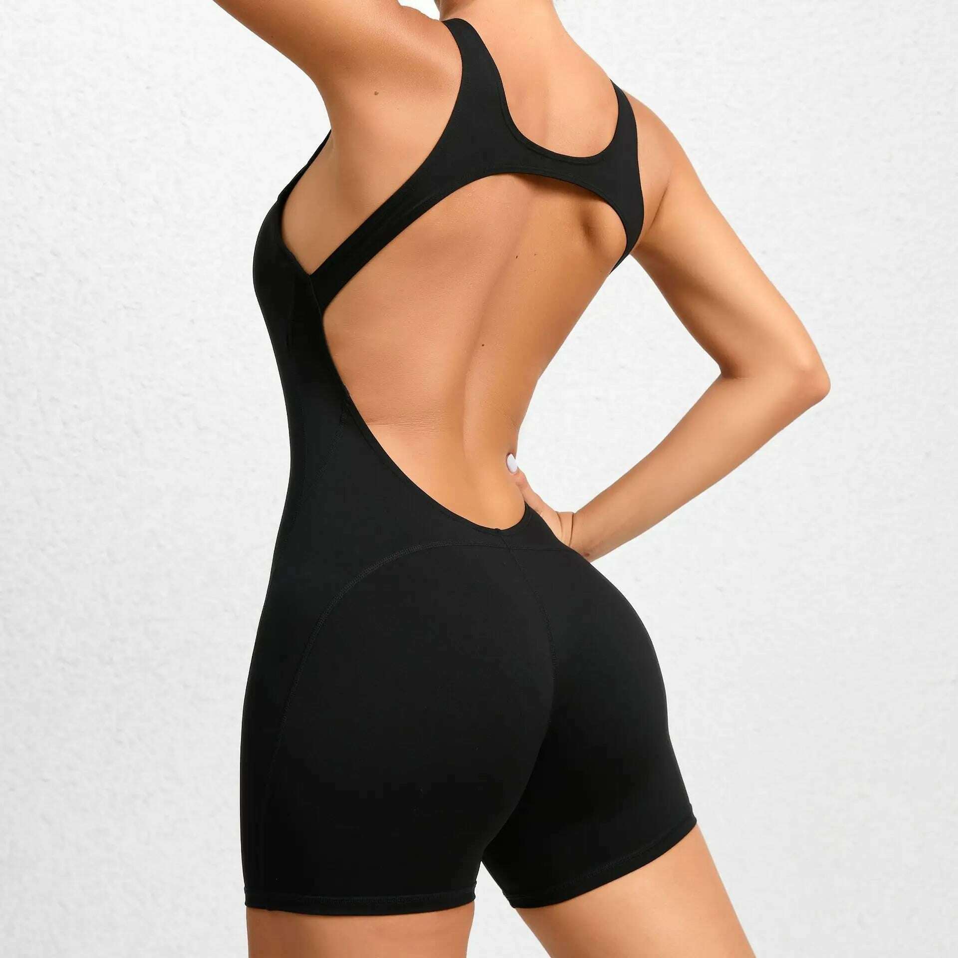 Sporty Jumpsuit Women Gym Yoga Clothing Lycra Short Fitness Overalls Backless Workout Clothes for Women Sport Set Activewear New - KIMLUD