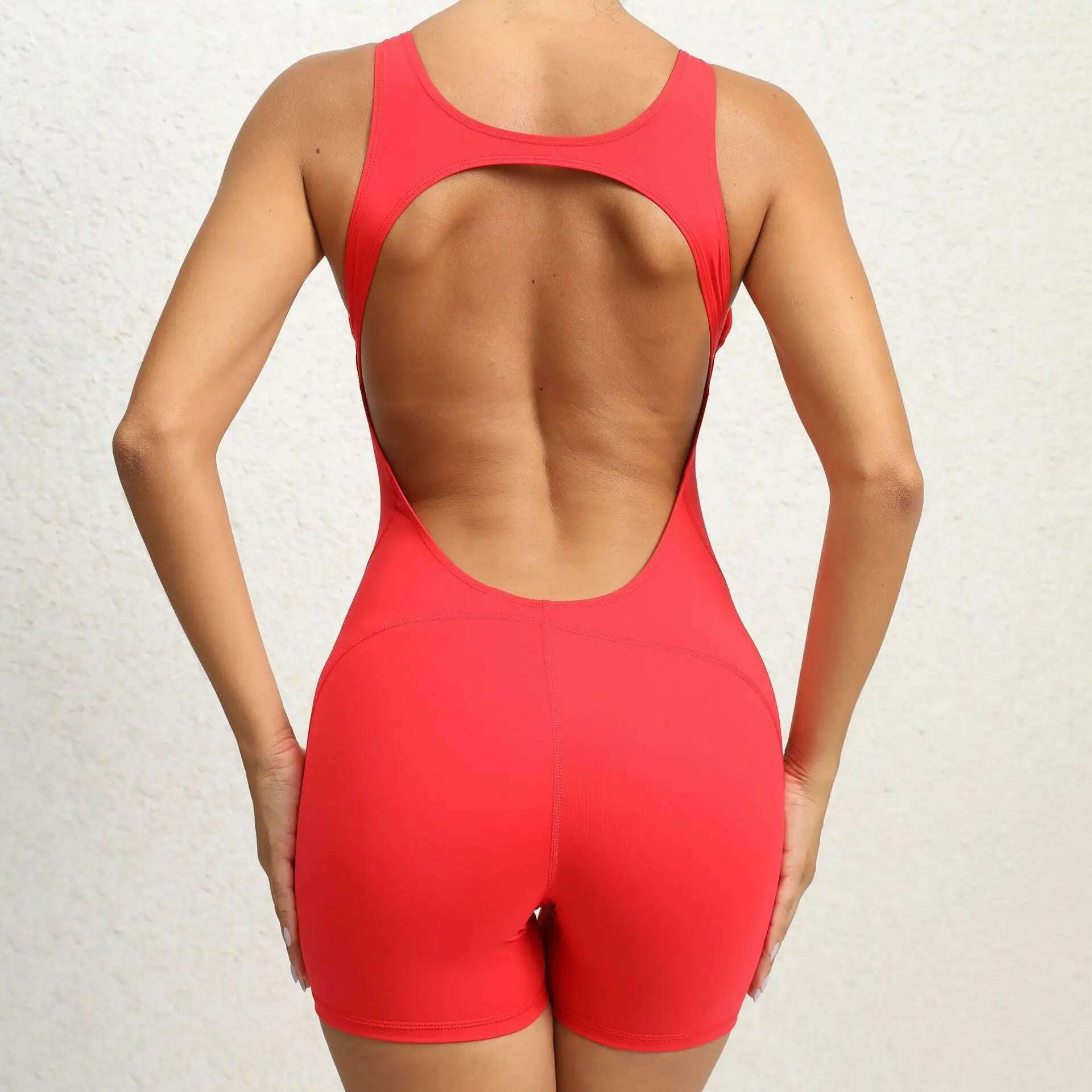 KIMLUD, Sporty Jumpsuit Women Gym Yoga Clothing Lycra Short Fitness Overalls Backless Workout Clothes for Women Sport Set Activewear New, Red / L, KIMLUD Womens Clothes