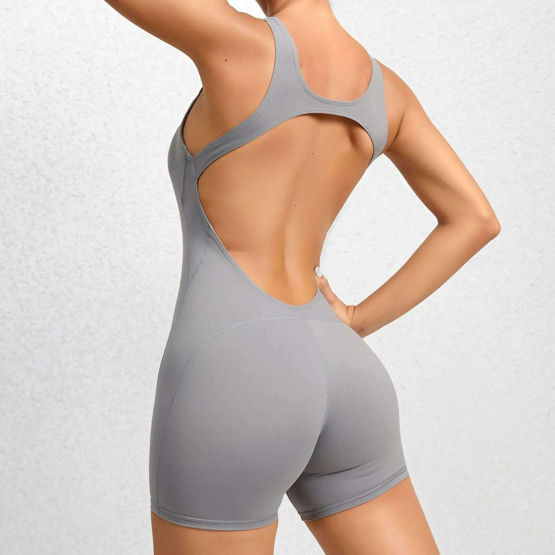 Sporty Jumpsuit Women Gym Yoga Clothing Lycra Short Fitness Overalls Backless Workout Clothes for Women Sport Set Activewear New - KIMLUD