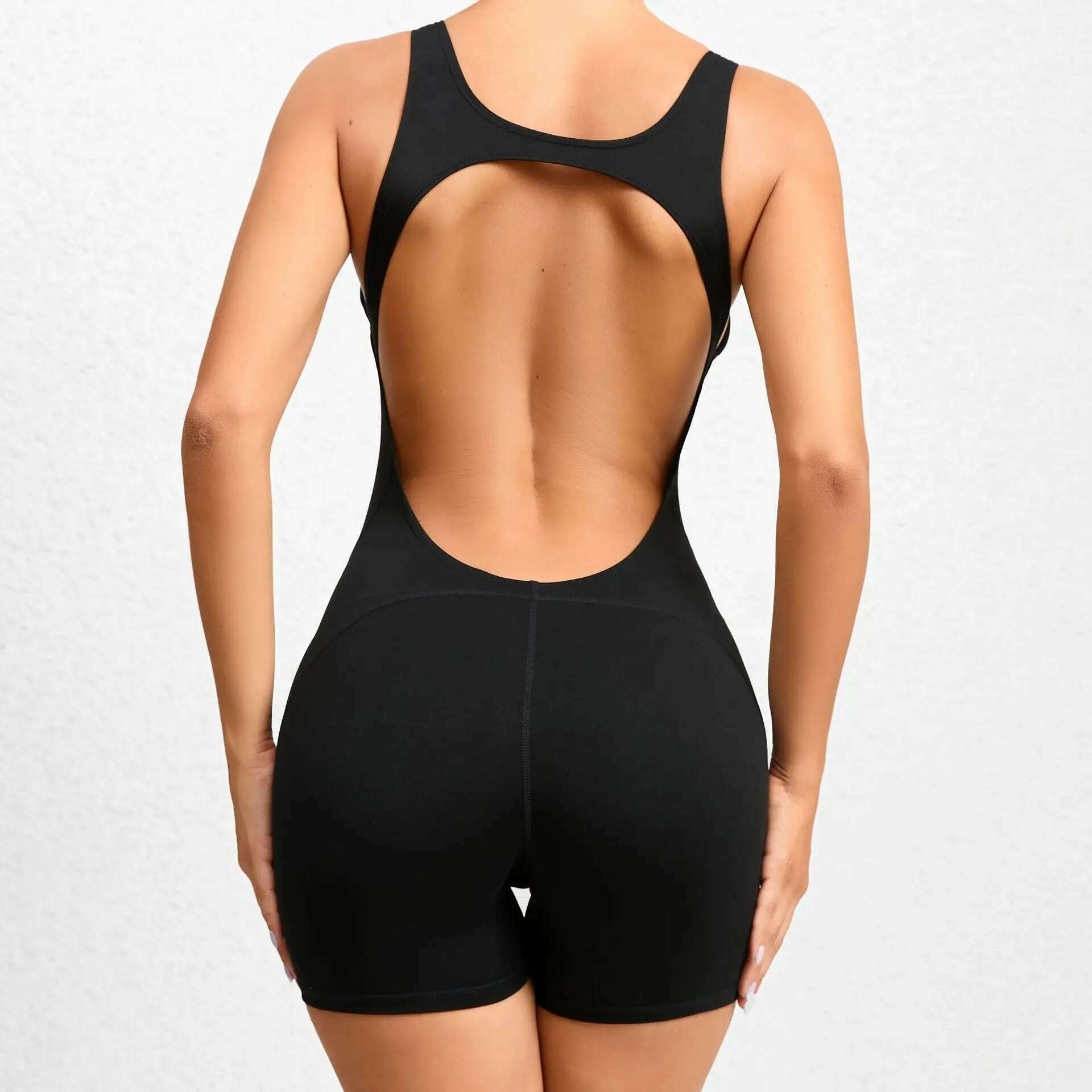 KIMLUD, Sporty Jumpsuit Women Gym Yoga Clothing Lycra Short Fitness Overalls Backless Workout Clothes for Women Sport Set Activewear New, black / M, KIMLUD Womens Clothes
