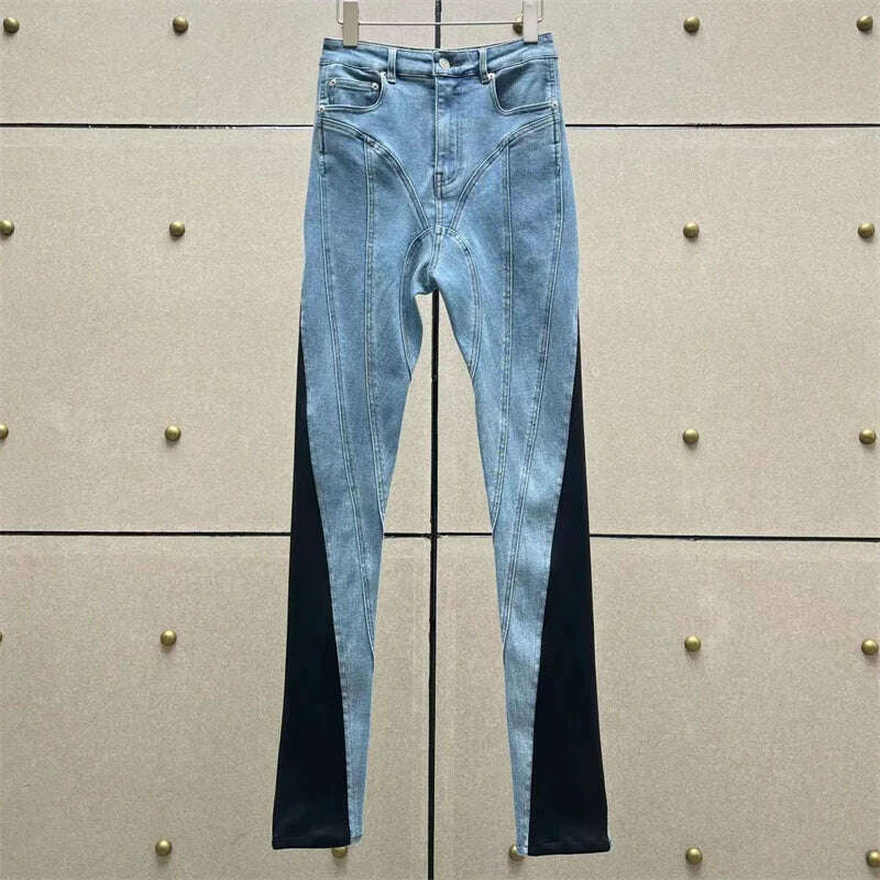 KIMLUD, Spring 2023 New in Women&#39;s Jeans Korean Fashion Denim Contrast Panel Women&#39;s Pants High Quality Cotton Pencil Pants y2k Trousers, Style 2 / S, KIMLUD Women's Clothes