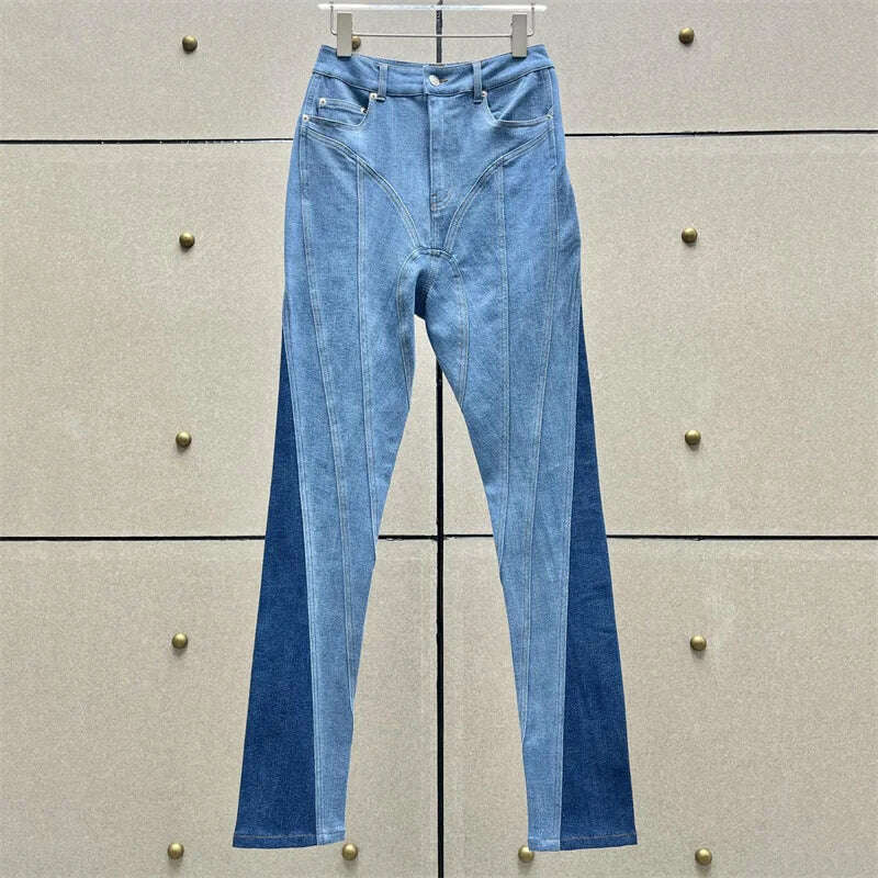 KIMLUD, Spring 2023 New in Women's Jeans Korean Fashion Denim Contrast Panel Women's Pants High Quality Cotton Pencil Pants y2k Trousers, Style 3 / S, KIMLUD APPAREL - Womens Clothes