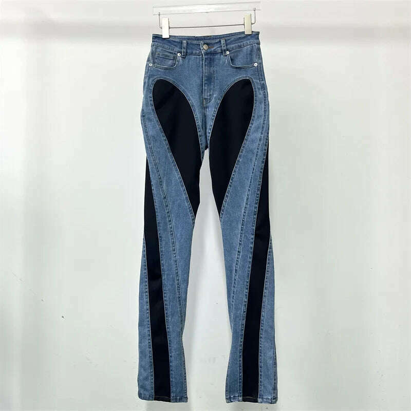 KIMLUD, Spring 2023 New in Women&#39;s Jeans Korean Fashion Denim Contrast Panel Women&#39;s Pants High Quality Cotton Pencil Pants y2k Trousers, Style 1 / S, KIMLUD Womens Clothes