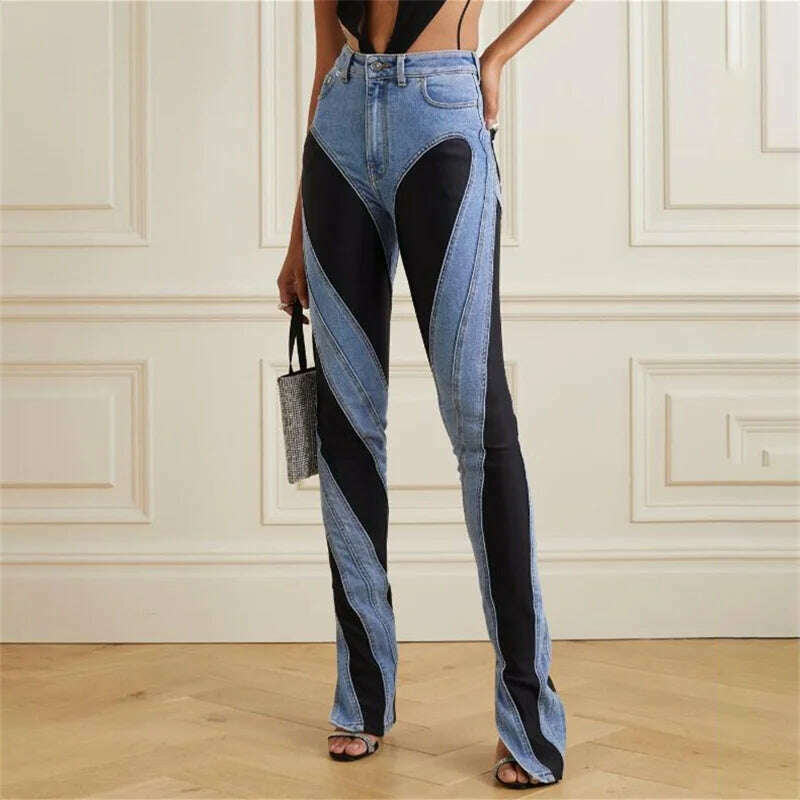 KIMLUD, Spring 2023 New in Women&#39;s Jeans Korean Fashion Denim Contrast Panel Women&#39;s Pants High Quality Cotton Pencil Pants y2k Trousers, KIMLUD Womens Clothes