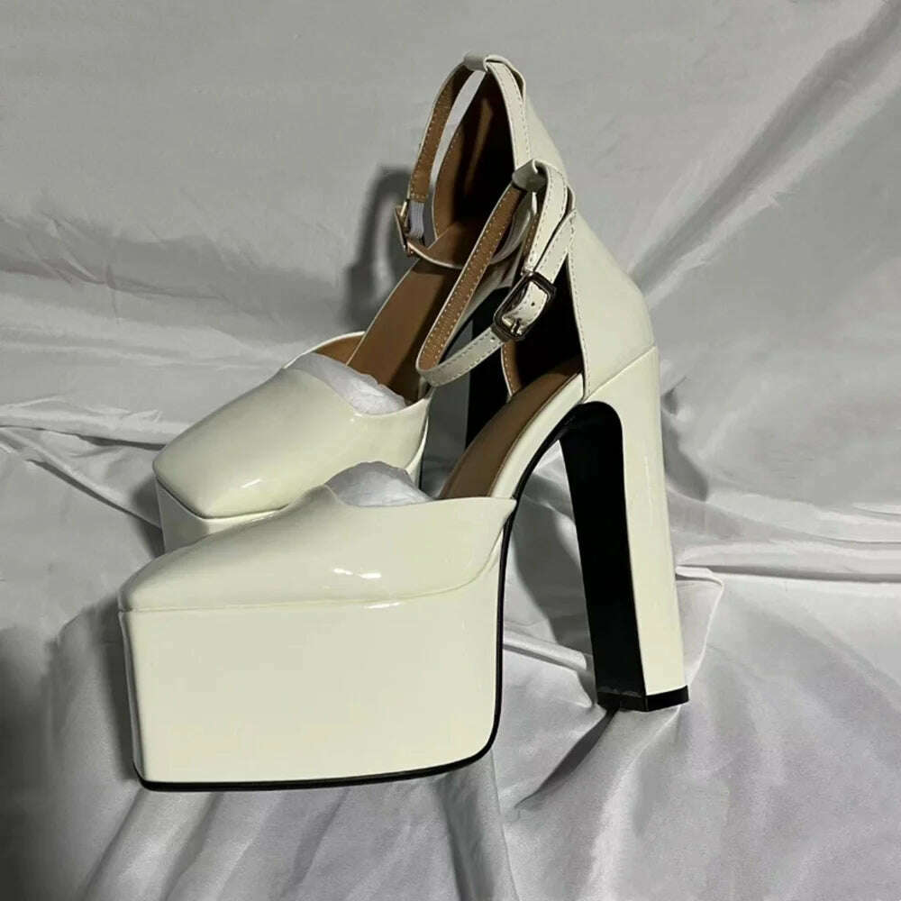 KIMLUD, Spring And Summer 2023 Brand New Sexy Patent Leather Super-High Heel Sandals Platform Women's Shoes Pumps Big Size Fashion Show, white / 34, KIMLUD APPAREL - Womens Clothes