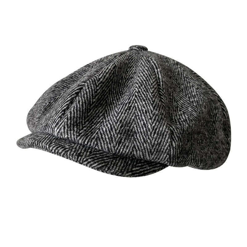 KIMLUD, Spring Autumn Classic Herringbon Beret Tommy Shelby Hat Retro British Newsboy Cap Gatsby Octagonal Hats NZ295, Gray / S(54-56cm), KIMLUD Womens Clothes