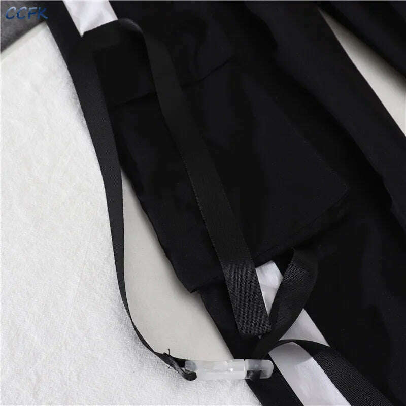 Spring Autumn Female Cargo Pants Sets Egirl Streetwear High Waist Joggers Women 2 Piece Set Long Sleeve Top with Trousers - KIMLUD