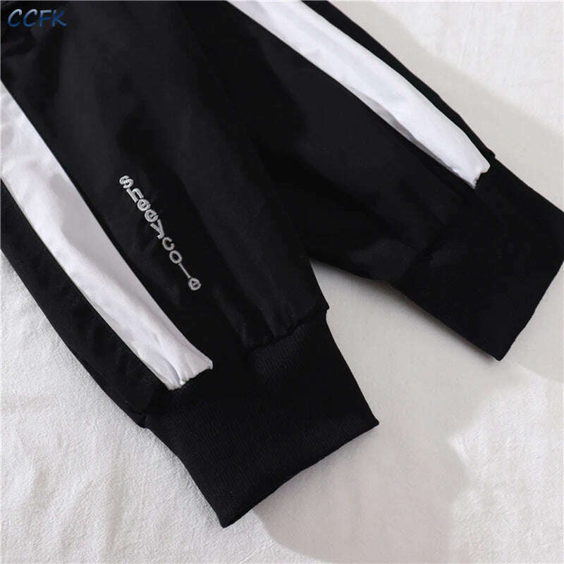 Spring Autumn Female Cargo Pants Sets Egirl Streetwear High Waist Joggers Women 2 Piece Set Long Sleeve Top with Trousers - KIMLUD