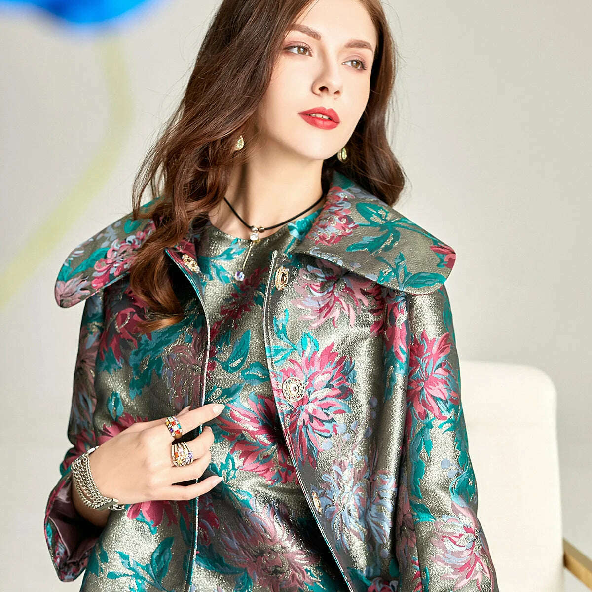 KIMLUD, Spring Autumn Jacquard Coat for Women Long Sleeve Covered Button Fall Windbreaker Jackets Korean Coats Women Trench Luxury, KIMLUD Women's Clothes
