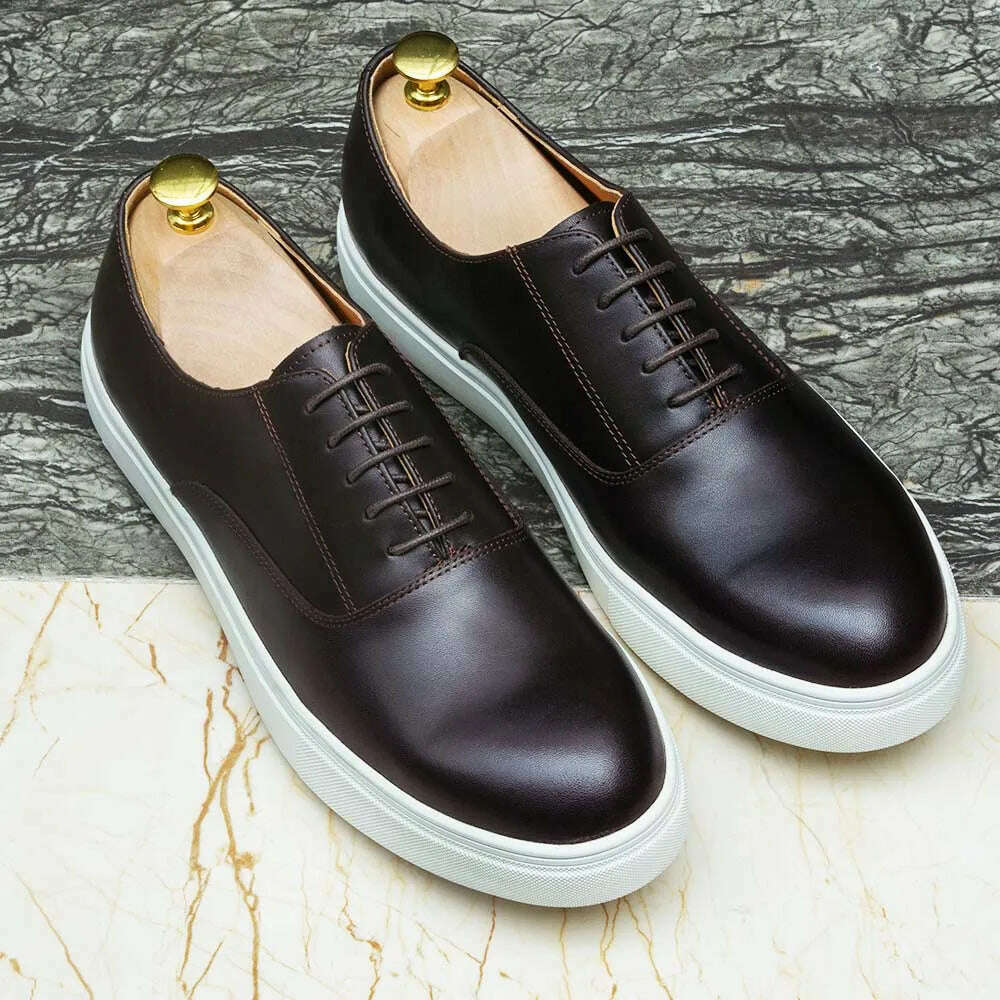 Spring Autumn Mens Genuine Leather Casual Shoes Classic Lace-up Oxford Flat Fashion Sneakers Comfortable Outdoor Shoe for Man - KIMLUD