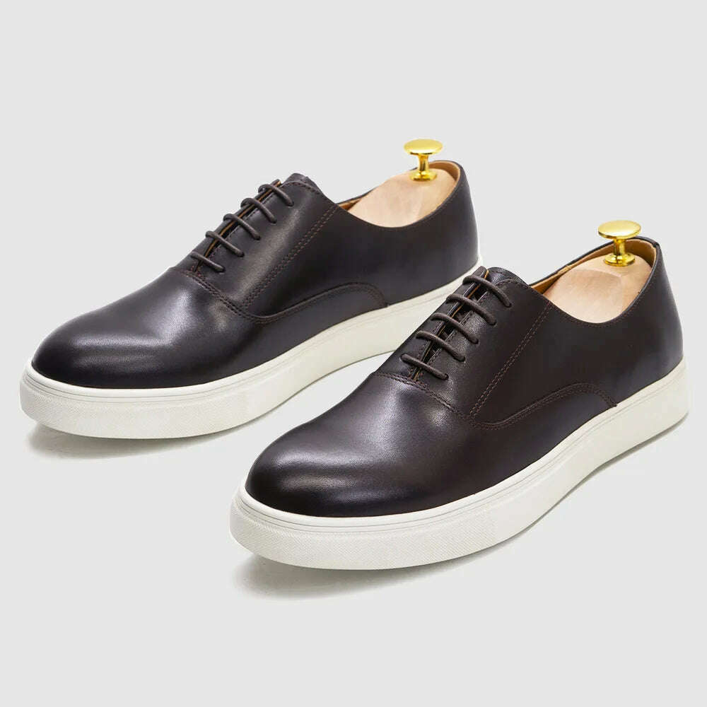 Spring Autumn Mens Genuine Leather Casual Shoes Classic Lace-up Oxford Flat Fashion Sneakers Comfortable Outdoor Shoe for Man - KIMLUD