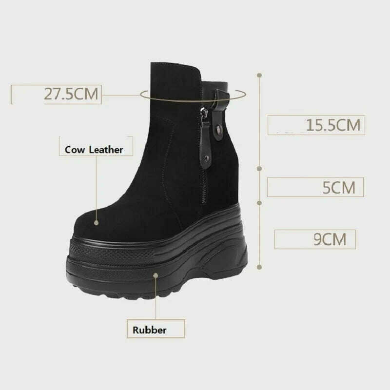 KIMLUD, Spring Autumn Slim 14CM Super High Heels Height Increasing Platform Genuine Leather Women Mid-Calf Modern Boots Winter Plush 230, KIMLUD Women's Clothes
