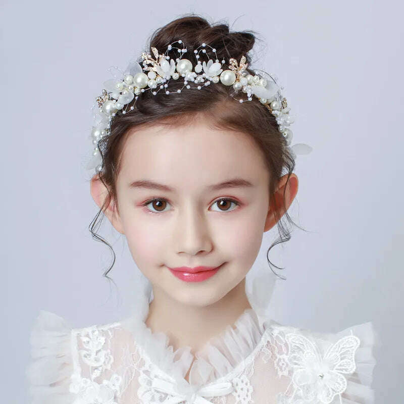 Spring Bohemian Girls Bridal Pearl Hair Headdress Flower Wreath Bride Garland Head Hoop Headbands Hair Jewelry Children Gifts - KIMLUD