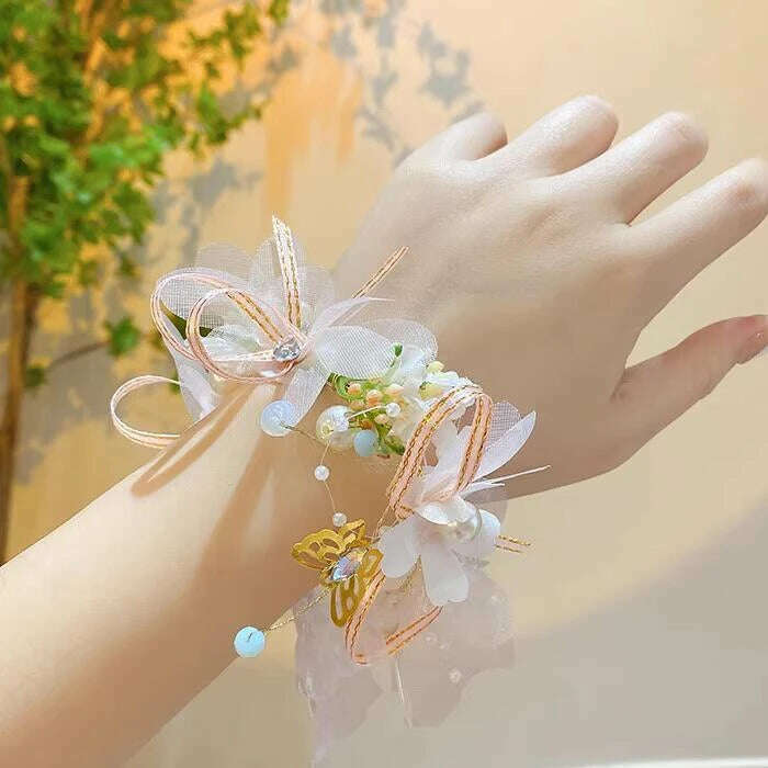 Spring Bohemian Girls Bridal Pearl Hair Headdress Flower Wreath Bride Garland Head Hoop Headbands Hair Jewelry Children Gifts - KIMLUD