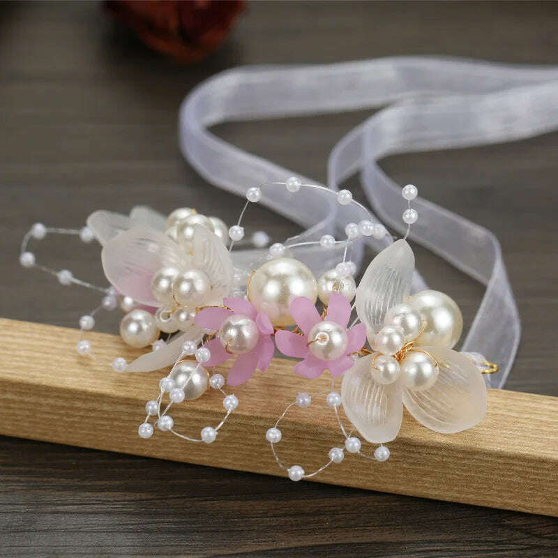 Spring Bohemian Girls Bridal Pearl Hair Headdress Flower Wreath Bride Garland Head Hoop Headbands Hair Jewelry Children Gifts - KIMLUD