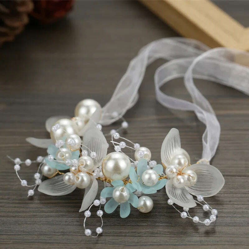 Spring Bohemian Girls Bridal Pearl Hair Headdress Flower Wreath Bride Garland Head Hoop Headbands Hair Jewelry Children Gifts - KIMLUD