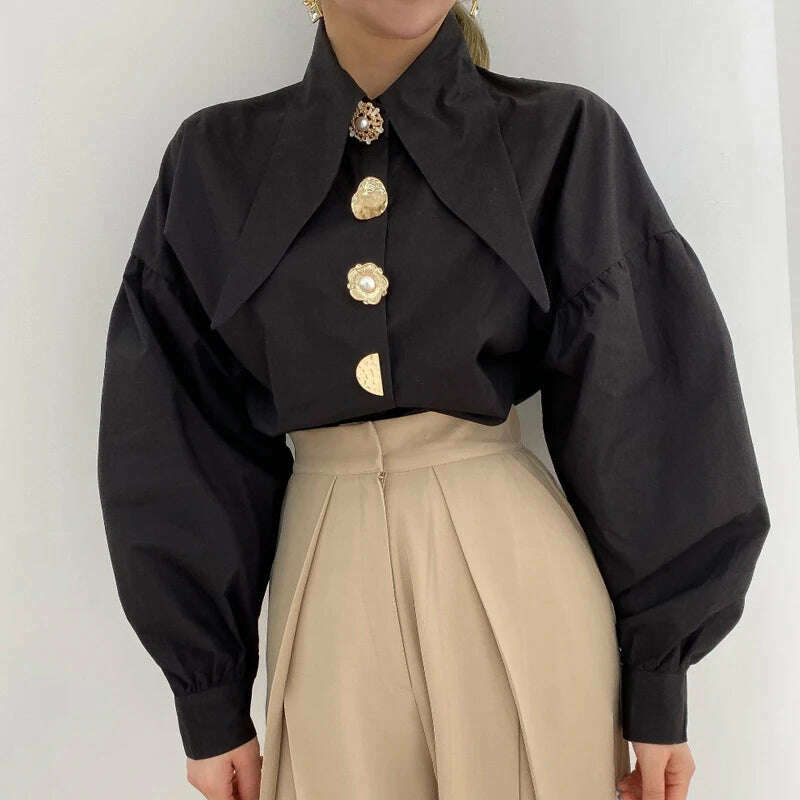 KIMLUD, Spring Fashion Long Sleeve Shirt Pointed Collar Office Lady Blouse Office Women Shirts Turn Down Collar Loose Clothing 15630, KIMLUD Womens Clothes