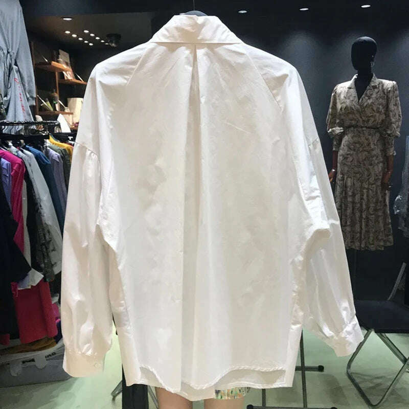 KIMLUD, Spring Fashion Long Sleeve Shirt Pointed Collar Office Lady Blouse Office Women Shirts Turn Down Collar Loose Clothing 15630, KIMLUD Womens Clothes