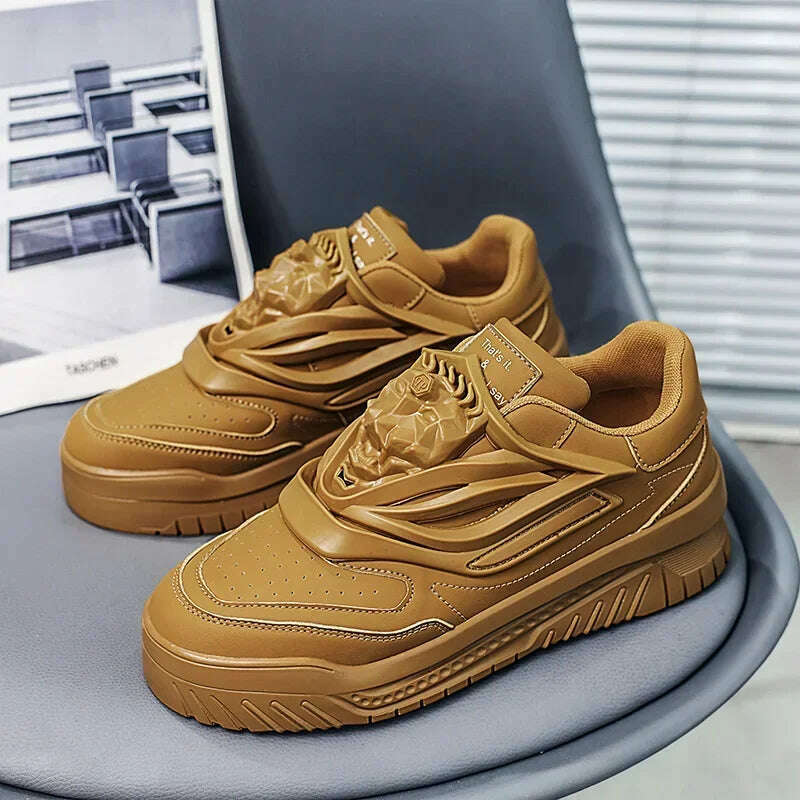 KIMLUD, Spring Men Shoes Platform Male Casual Sneakers Men Board Shoes Fashion Thick-soled Trendy Men Vulcanized Shoes Student 2023 New, Brown / 40, KIMLUD Womens Clothes