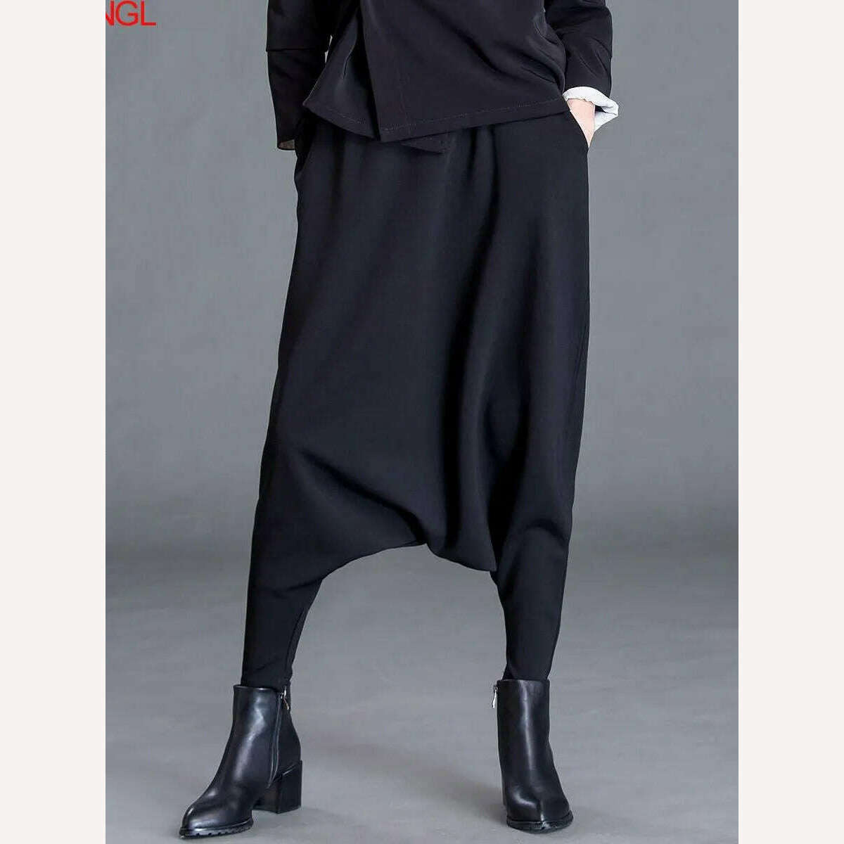 Spring New Women's Casual Cross-pants Loose Solid Color Trousers Oversized Harem Pants All-match Elastic Waist Baggy Pants Trend - KIMLUD