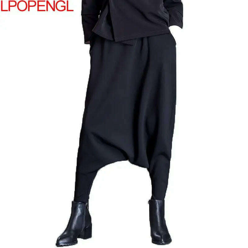Spring New Women's Casual Cross-pants Loose Solid Color Trousers Oversized Harem Pants All-match Elastic Waist Baggy Pants Trend - KIMLUD