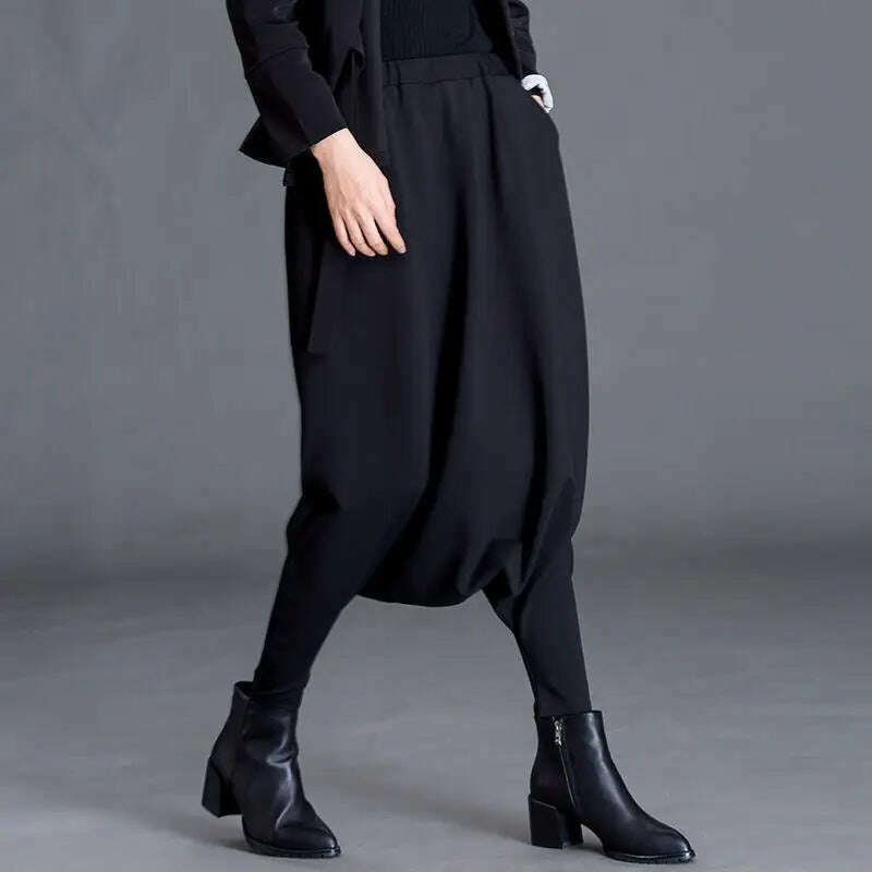 Spring New Women's Casual Cross-pants Loose Solid Color Trousers Oversized Harem Pants All-match Elastic Waist Baggy Pants Trend - KIMLUD