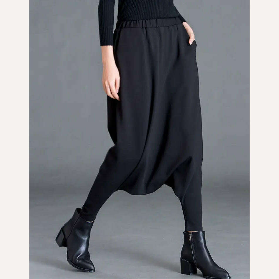 Spring New Women's Casual Cross-pants Loose Solid Color Trousers Oversized Harem Pants All-match Elastic Waist Baggy Pants Trend - KIMLUD
