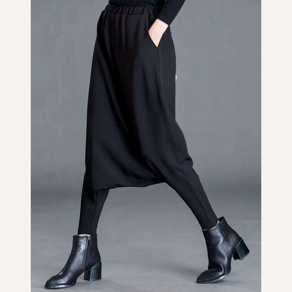 Spring New Women's Casual Cross-pants Loose Solid Color Trousers Oversized Harem Pants All-match Elastic Waist Baggy Pants Trend - KIMLUD