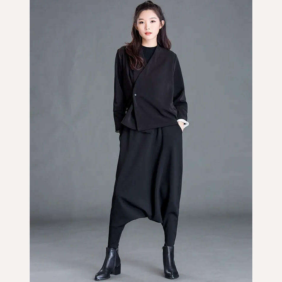 Spring New Women's Casual Cross-pants Loose Solid Color Trousers Oversized Harem Pants All-match Elastic Waist Baggy Pants Trend - KIMLUD