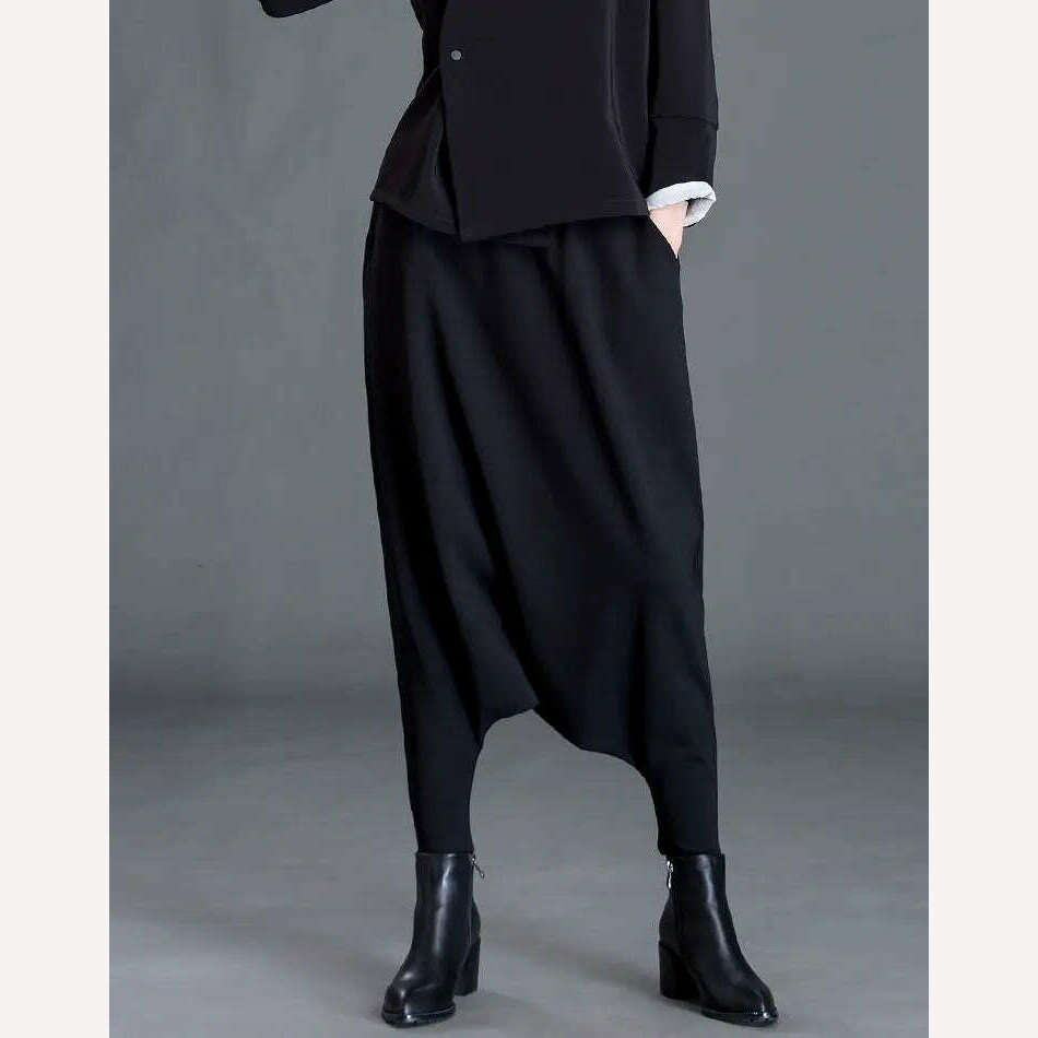 Spring New Women's Casual Cross-pants Loose Solid Color Trousers Oversized Harem Pants All-match Elastic Waist Baggy Pants Trend - KIMLUD