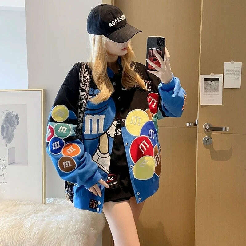 Spring Winter Red Embroidery Baseball Jacket Men Women Loose Bomber CoatStreetwear Long Sleeve Thicken Quilted Outerwear - KIMLUD