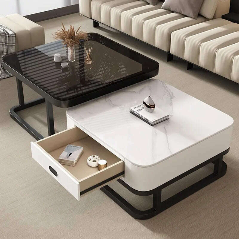 KIMLUD, Square Clear Coffee Tables Storage Designer Marble Minimalist White Nordic Dining Tables Modern Hotel Mesa Furniture For Home, KIMLUD Womens Clothes