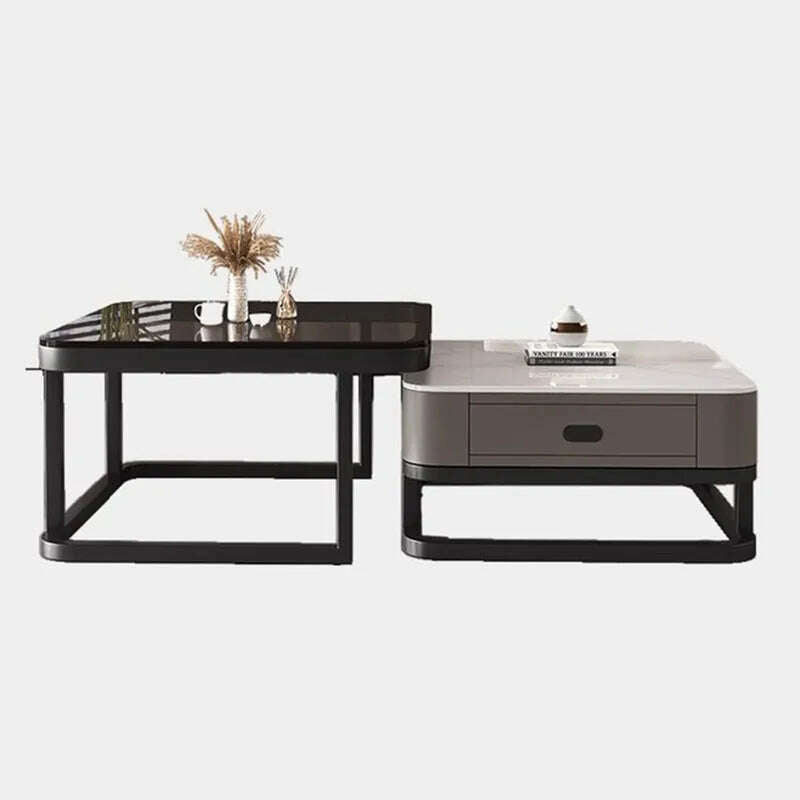 KIMLUD, Square Clear Coffee Tables Storage Designer Marble Minimalist White Nordic Dining Tables Modern Hotel Mesa Furniture For Home, KIMLUD Womens Clothes