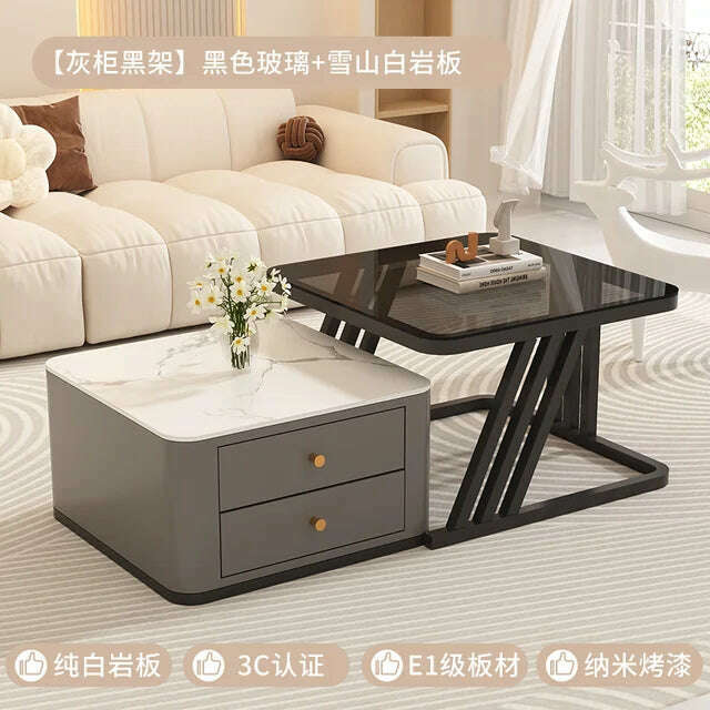 KIMLUD, Square Clear Coffee Tables Storage Designer Marble Minimalist White Nordic Dining Tables Modern Hotel Mesa Furniture For Home, Style21, KIMLUD APPAREL - Womens Clothes