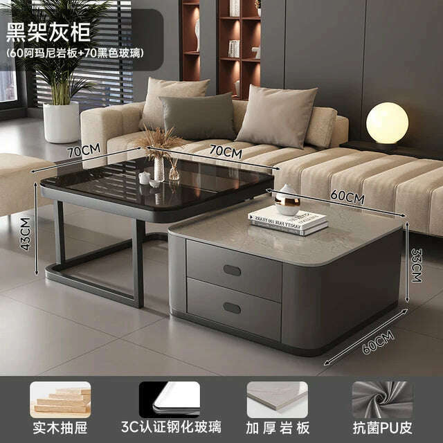 KIMLUD, Square Clear Coffee Tables Storage Designer Marble Minimalist White Nordic Dining Tables Modern Hotel Mesa Furniture For Home, Style15, KIMLUD APPAREL - Womens Clothes