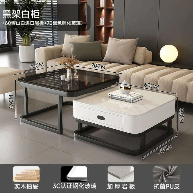 KIMLUD, Square Clear Coffee Tables Storage Designer Marble Minimalist White Nordic Dining Tables Modern Hotel Mesa Furniture For Home, Style5, KIMLUD APPAREL - Womens Clothes