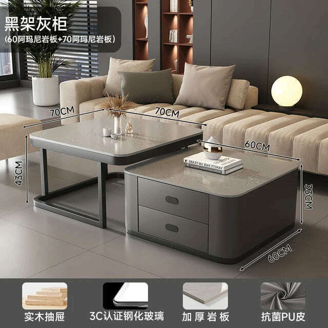 KIMLUD, Square Clear Coffee Tables Storage Designer Marble Minimalist White Nordic Dining Tables Modern Hotel Mesa Furniture For Home, Style17, KIMLUD APPAREL - Womens Clothes