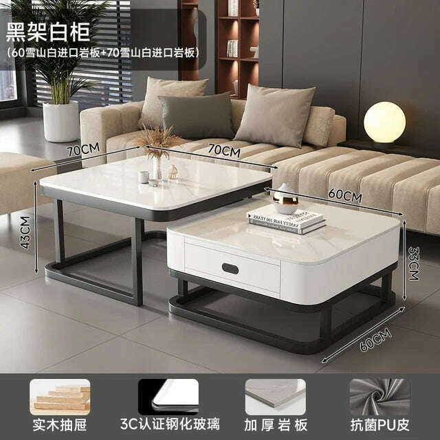 KIMLUD, Square Clear Coffee Tables Storage Designer Marble Minimalist White Nordic Dining Tables Modern Hotel Mesa Furniture For Home, Style7, KIMLUD APPAREL - Womens Clothes